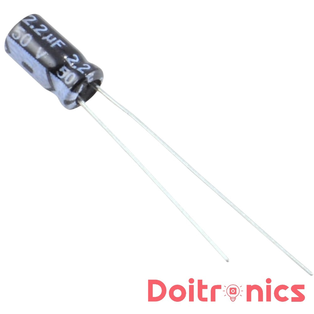 2.2uF 50V Electrolytic Capacitor – Radial Lead (Through-Hole)