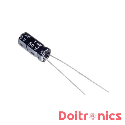 1uF 50V Electrolytic Capacitor – Radial Lead (Through-Hole)