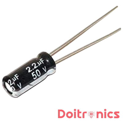 2.2uF 50V Electrolytic Capacitor – Radial Lead (Through-Hole)