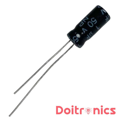 1uF 50V Electrolytic Capacitor – Radial Lead (Through-Hole)