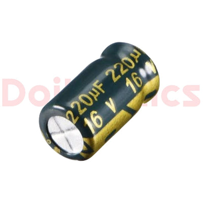220uF 16V Radial Aluminum Electrolytic Capacitor