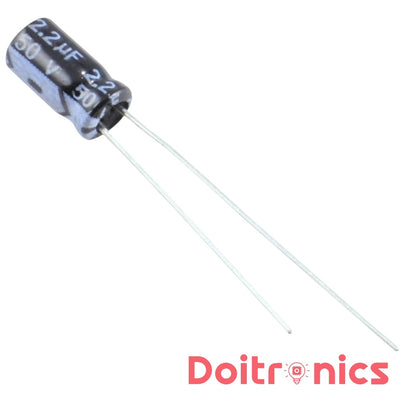 2.2uF 50V Electrolytic Capacitor – Radial Lead (Through-Hole)